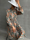 Fashion women's printed long -sleeved half -high -neck dress