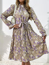 Fashion women's printed long -sleeved half -high -neck dress