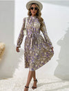 Fashion women's printed long -sleeved half -high -neck dress