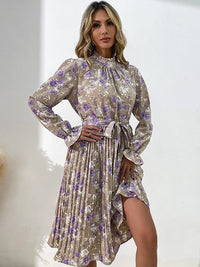 Fashion women's printed long -sleeved half -high -neck dress