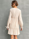 Women's splicing wooden ear dress V-neck long-sleeved dress