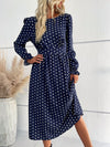 Women's round neck waist polka dot dress