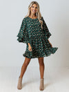 Women's leopard print bat long sleeve splicing dress