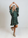 Women's leopard print bat long sleeve splicing dress