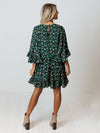 Women's leopard print bat long sleeve splicing dress