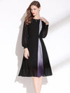 Women's Round Neck Long Sleeve Nipped Waist Chiffon Dress