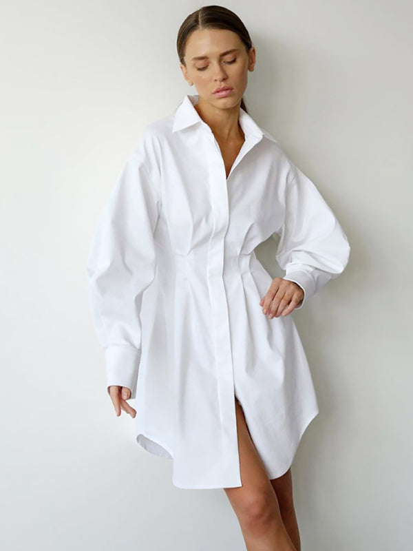 Women's waist A-line high-waisted shirt dress