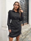 Women's casual lantern long sleeve drawstring shirt dress