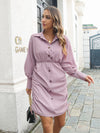 Women's casual lantern long sleeve drawstring shirt dress