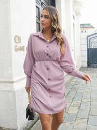 Women's casual lantern long sleeve drawstring shirt dress