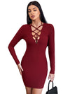 Hollow out slim sexy hip skirt fashion temperament slim long-sleeved dress