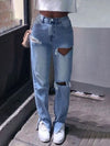 Straight-leg mopping trousers ripped ankle slit flared jeans