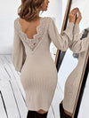 Women's Sexy Backless Panel Lace Long Sleeve Dress