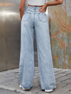 Women's Fashion ripped high waist wide leg casual denim trousers