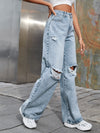 Women's Fashion ripped high waist wide leg casual denim trousers