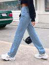 Women's high waist all-match denim straight-leg trousers