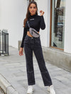 Women's high waist all-match denim straight-leg trousers