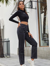 Women's high waist all-match denim straight-leg trousers