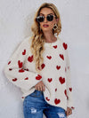 Valentine's Day Knitted Heart Round Neck Knit Pullover Long Sleeve Sweater Women