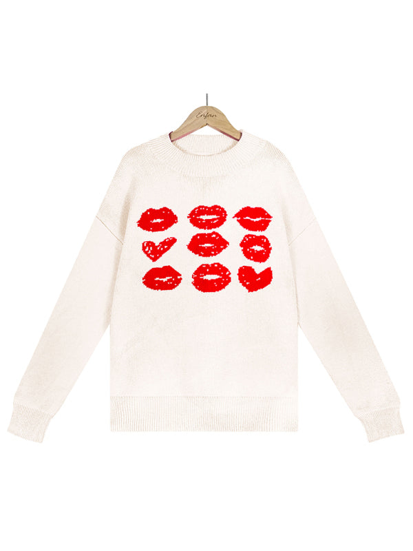 Women's Heart Lips Print Sweater