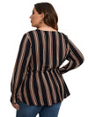 Ladies plus size shirt striped long sleeve waist shirt