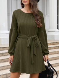 Ladies Mid Length Solid Color Belted Dress