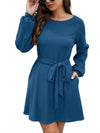 Ladies Mid Length Solid Color Belted Dress