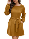 Ladies Mid Length Solid Color Belted Dress