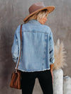 Denim jacket women street trendy loose raw edge cropped jacket