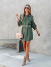 Women's casual solid color corduroy tie shirt dress