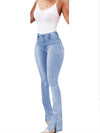 Elastic slit flared high waist jeans women's trousers