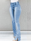 Elastic slit flared high waist jeans women's trousers