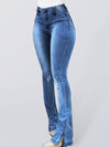 Elastic slit flared high waist jeans women's trousers