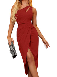 Sleeveless Hollow Shoulder Shoulder Asymmetric Women's Mid Length Dress