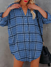 Women's plaid V-neck long-sleeved shirt dress