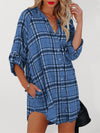 Women's plaid V-neck long-sleeved shirt dress