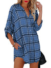 Women's plaid V-neck long-sleeved shirt dress