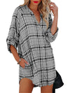 Women's plaid V-neck long-sleeved shirt dress