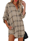 Women's plaid V-neck long-sleeved shirt dress