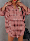 Women's plaid V-neck long-sleeved shirt dress