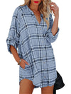 Women's plaid V-neck long-sleeved shirt dress