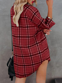 Women's plaid V-neck long-sleeved shirt dress