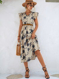 New Floral V-neck Printed Flying Sleeve Dress