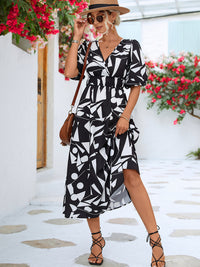 Women's casual holiday V-neck puff sleeve dress