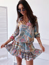 Women's ethnic print long-sleeved dress