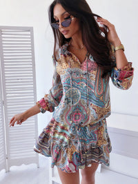 Women's ethnic print long-sleeved dress