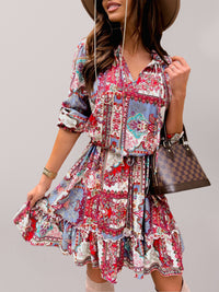 Women's ethnic print long-sleeved dress