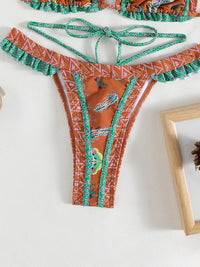 Women's ethnic print halter neck tie bikini