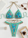 Women's ethnic print halter neck tie bikini