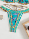 Women's ethnic print halter neck tie bikini